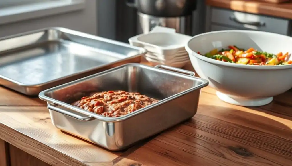 meatloaf pan, baking sheet, mixing bowl meatloaf pan, baking sheet, mixing bowl